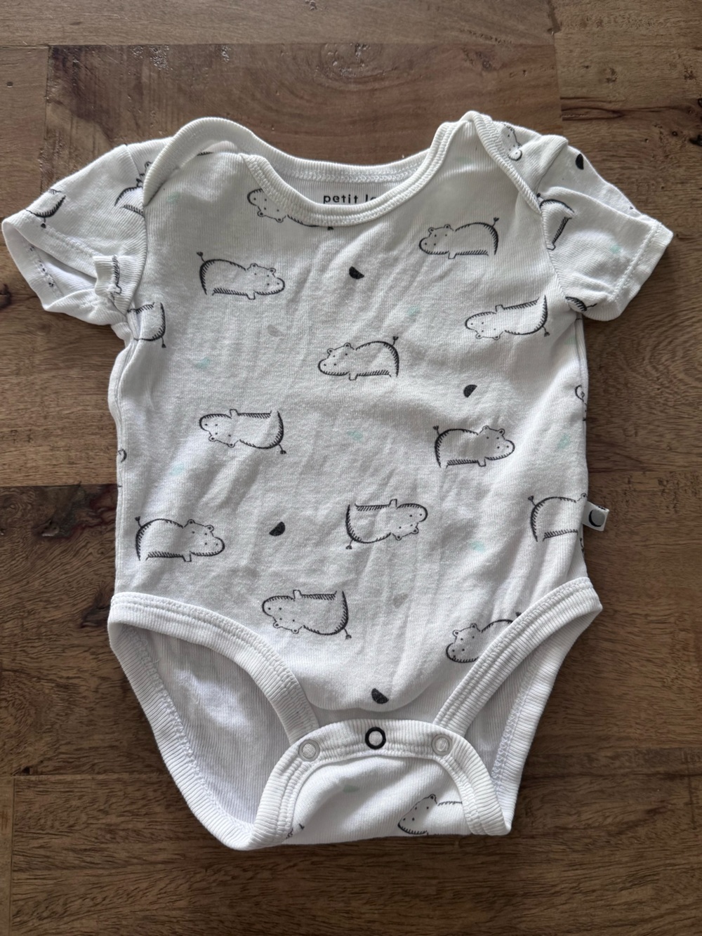 Petit Lem baby White Hippo Print One-Piece Bodysuit sz 3 months
